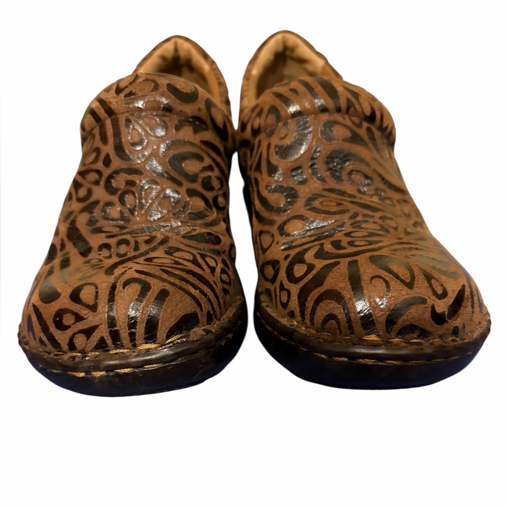 Born B.O.C. Clogs Peggy Boho Brown Tooled Leather Bohemian Granola Girl SZ 6 - Picture 5 of 8